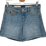 Anthropologie Pilcro Denim Shorts Slim Boyfriend Embroidered Floral Size 27 Photo 0