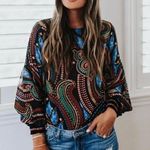 VICI NWOT Boho Paisley Lantern Sleeve Blouse M Photo 8