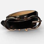 LP Blue Linea Pelle Black Faux Leather Belt Gold Buckle Size Small 40.5 inch Photo 1