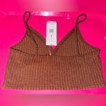 Romwe Brown Ribbed Knit Cropped Tank Top Photo 1