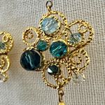 Gold Filigree Crystal Chandelier Earrings, Blue & Teal Photo 2