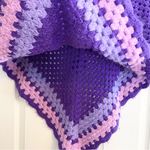 None Granny Square Crochet Purple Poncho One Size Pom Poms Grannycore Photo 8