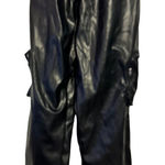 Black Faux Leather Cargo‎ Jogger Pants With Side Pockets & Elastic Waist 4 Photo 0
