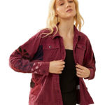 NWT Boutique Boho Chimson Trail Patchwork Button Front Jacket Berry Red Photo 0