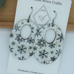 Handmade Cork on Leather Oval Cutout Snowflake Winter Christmas Lightweight Earrings Photo 0