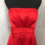 Badgley Mischka  strapless pleated red midi dress gown satin look with bow small Photo 3