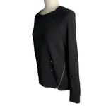 EXPRESS Distressed Crewneck Sweater S Black Zippers Long Sleeves Pullover Goth Photo 3