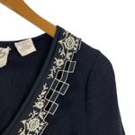 Anthropologie Field & Flower Black Knit Granny Sweater 3/4 Sleeves Lace Detail S Photo 5