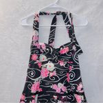 Lapis Black Floral Print Y2K Halter Top Cotton Fit & Flare Dress size large Photo 1