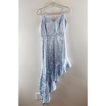 Lulus  Love It Light Blue Satin Floral Jacquard Asymmetrical Midi Dress Blue M Photo 1