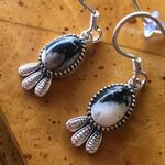 Natural White Buffalo Sterling Silver Feather Earrings Black Photo 1