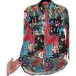 Anthropologie NWT  Collage Patchwork Floral Button Up Satin Shirt Blouse Size XXS Photo 8