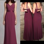 White by Vera Wang Open Back Maroon Wine Crepe Gown Dress Photo 1