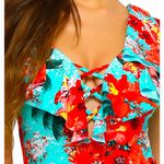 Relleciga Women's Blue Floral lounce Ruffle Criss Cross One Piece Swimsuit Sz. M Photo 3