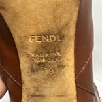 Fendi Women’s Cognac Brown Leather New High Heeled Boots Size 39 8.5 Gold Buckle Photo 10