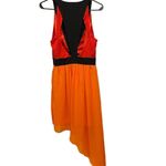 Bebe Orange Black Red Asymmetric High Low Cutout Geometric Colorblock Mini Dress Photo 4