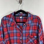 Aerie  Women's Size XL Red Blue Plaid Flannel‎ Boyfriend Pajama Button Up Shirt Photo 2