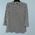 Talbots π¦ Stripe Wrap Collared Blouse Shirt Black White XS Photo 1