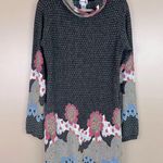 Shana K Charcoal Gray Pink Polka Dot Floral Retro Turtleneck Shift Dress Small Photo 0
