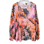 Torrid Peach Floral Chiffon Clip Dot Blouson Sleeve Blouse Photo 5