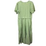 Flax VTG  Angelheart Green 100% Linen Midi Dress Lagenlook Buttons Pockets SMALL Photo 4