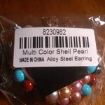 Multi Color Shell Pearl Goldtone and Stainless Steel Hoop Earrings Photo 9