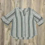 Westport  Blue Striped Shirt Lightweight Bell Sleeve Button Up Blouse Top Size 1X Photo 0