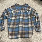 American Eagle blue, green, brown, tan, white plaid long sleeve flannel S Photo 8