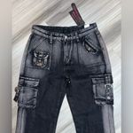 Romwe NWT Black Distressed Grunge Women’s Punk Buckle Cargo Wide Leg Y2K Pants Photo 1