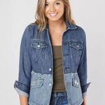 Lucky Brand  Remade Distressed Denim Waisted Trucker Jacket Raw Frayed Hem XS Photo 12