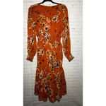 Ny Collection Orange Floral Print Midi Chiffon Dress Smocked Waist Long Sleeve L Photo 4