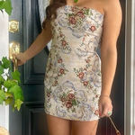 Edikted  Floral Tapestry Lace-Up Back Strapless Minidress, Small, Bodycon Mini Photo 0