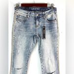 GRACE IN LA  27 Light Blue Distressed Boot Cut Jeans with Silver Strip Detail Photo 3