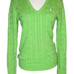 Ralph Lauren Polo  S 100% Cotton Cable Knit V-Neck Sweater Kelly Green Pony Logo Photo 0