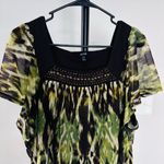 Apt. 9  Size 2X square-neck blouse ikat abstract green, black, beaded neckline Photo 3