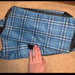 Blue plaid tote bag black straps Photo 4