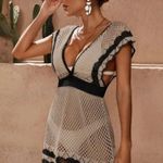 Crochet Knit Swim Beach Cover Up Size Large Tan Photo 10