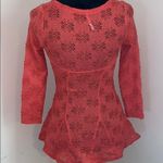 Free People  Burnt Orange Eyelet Lace Peplum Top Size XS Photo 5