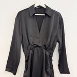 ZARA  Satin Collared Ruched Side Tie Mini Slip Dress Party Cocktail Black Small Photo 3