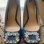 Jessica Simpson  Denim Blue Crystal Heels 2 stones are missing! Photo 0