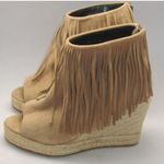 Beige Tan Suede Fringe Wedge Shoes Tan Size 7 Photo 5