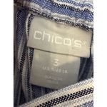 Chico's Linen Capri Pants Size 3 (16) Blue White Striped Button Accents Coastal Photo 2