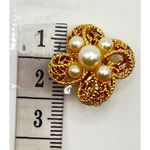 Vintage Gold Tone Faux Pearl Filigree Floral Statement Earrings Clip On Glam Photo 6