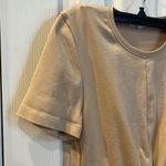 ZARA Tan Short Sleeve Cropped Cotton Blend Top with Front Knot Accent- Large Photo 3