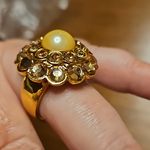 St. John 💕💕 Statement Cocktail Ring ~ Imitation Pearl Gold Jewels 8 NWOT Photo 2