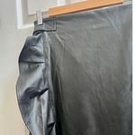 Gracia  Black Faux Vegan Leather Tie Wrap Ruffle Detail Midi Skirt Large Chic Photo 3