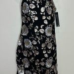 Anthropologie Goldie metallic Floral Sequin Mini Dress black mesh adjustable straps NWT XS Photo 0