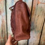 La Victoire Burgundy Leather & Fabric Purse with Chain Strap Red Photo 3