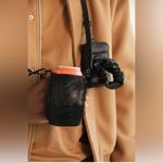 BEIS  Black Travel Drink Faux Fur Koozie Sling‎ Bag Wallet Strap Accessory NWT Photo 1