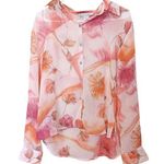 Dress Barn Size Medium M Sheer Floral Flower Pink Blouse Button Up Dressy Photo 0